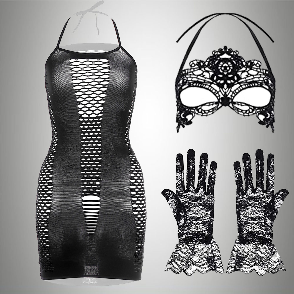 3 IN 1 Set Exotic Dress+Mesh J - Bodystocking Fishnet のレビューと価格