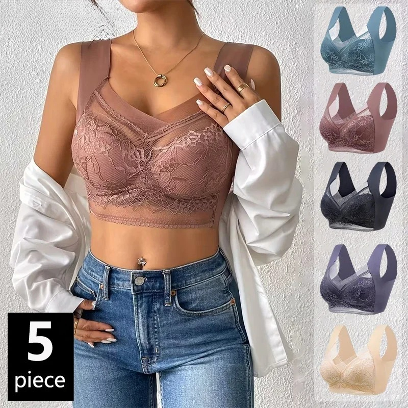 5PCS Plus Size Bras Women Lace - Bralette Wireless Soft のレビューと価格