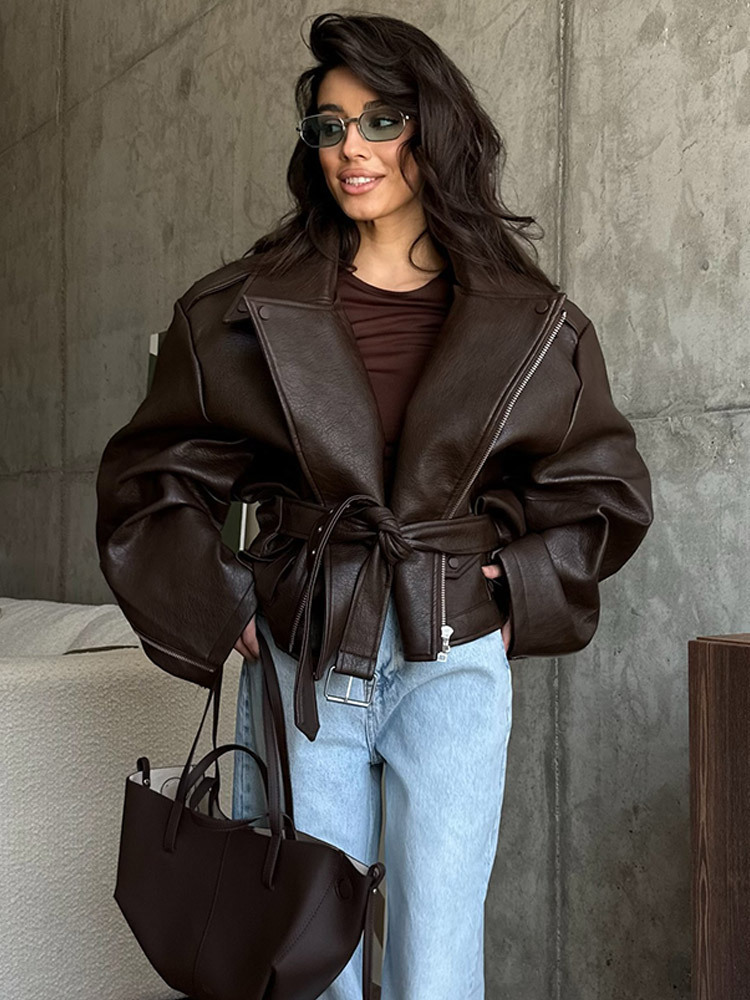 With Belt Leather Jacket Coat  - Corset Waist Cinch のレビューと価格