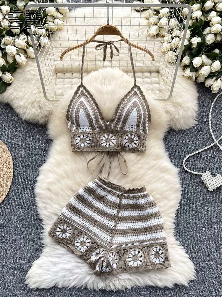 Beach Vacation Knit 2pcs Suits - Cami Top Lace のレビューと価格