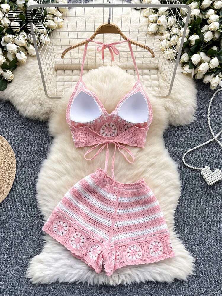 Beach Vacation Knit 2pcs Suits - Cami Top Lace のレビューと価格