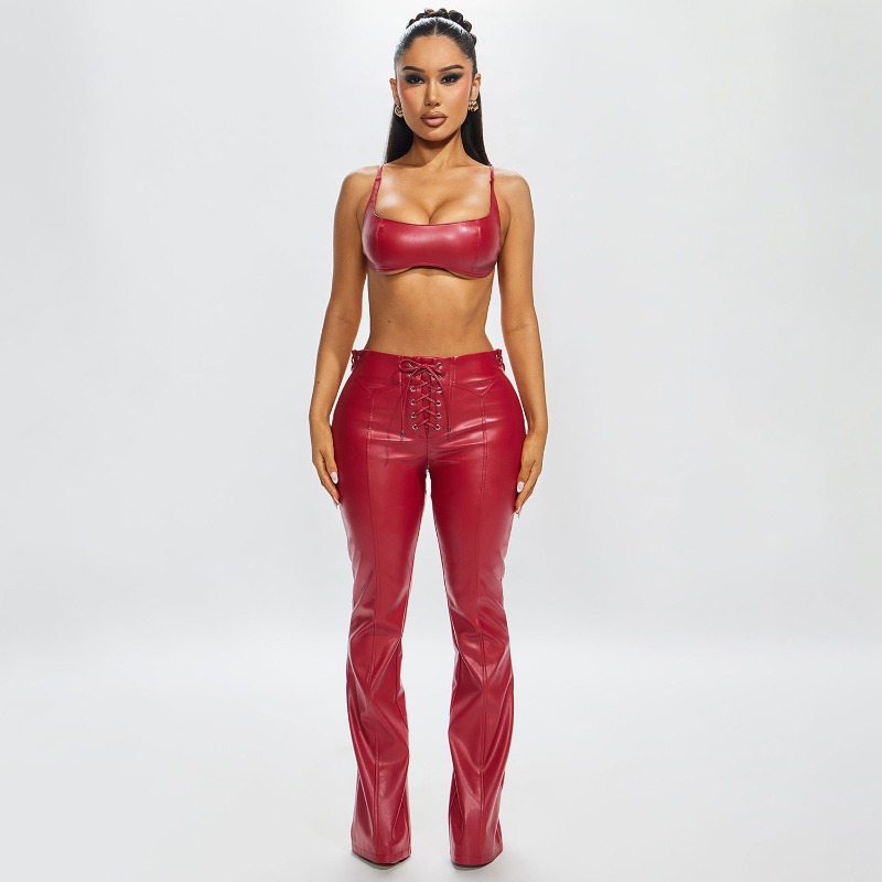 Women Fashion PU Leather 2 Pie - Cami Top Lace のレビューと価格