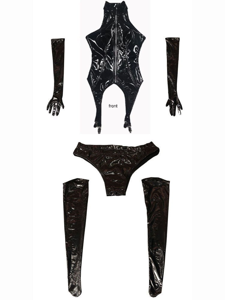 4PCS/SET Wet Look PVC Catsuit  - Garter Belt Set のレビューと価格