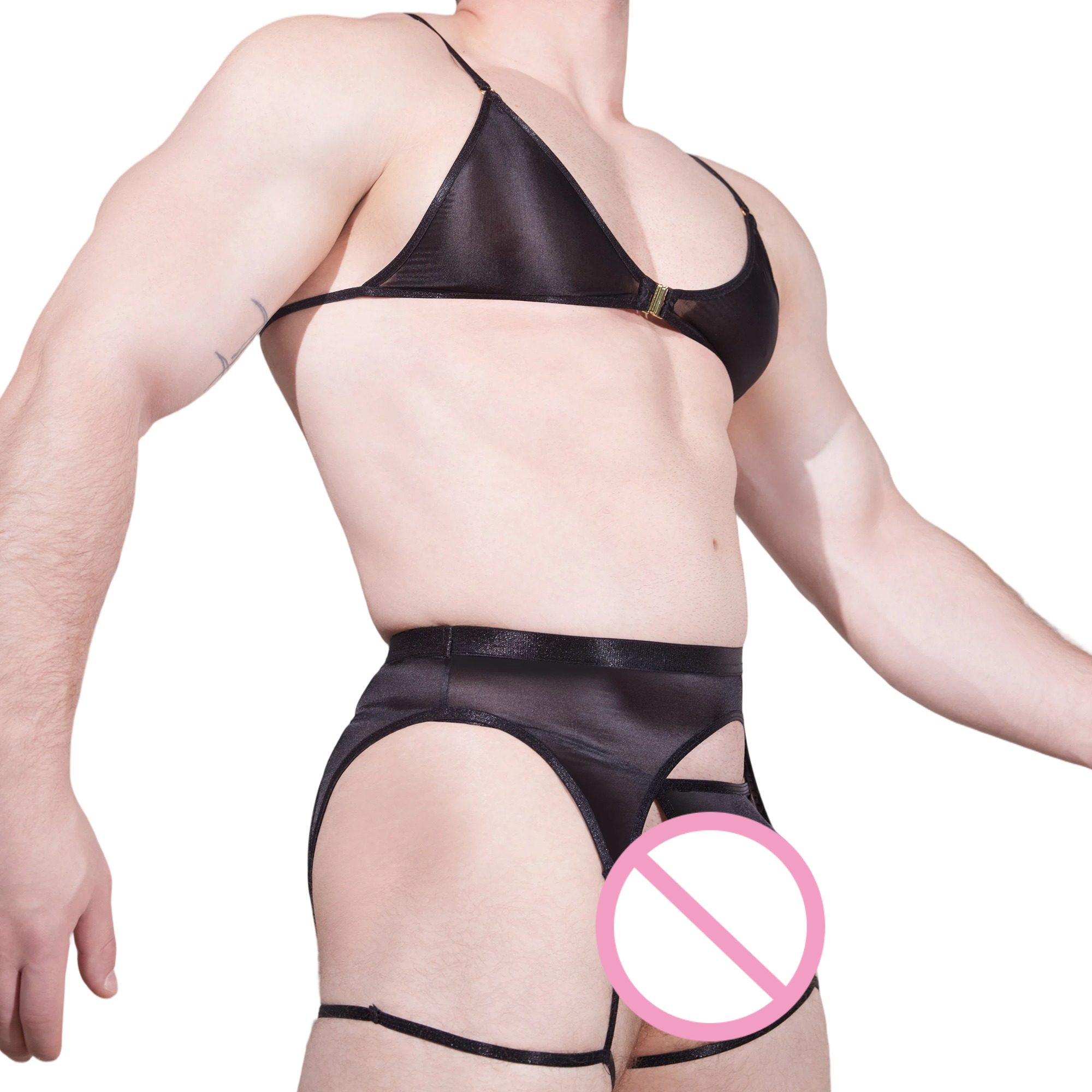 Men Novelty See-through Lace L - Garter Belt Set のレビューと価格