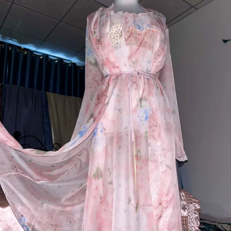 Pink Silk Printed See Through  - Robe Silk Women のレビューと価格