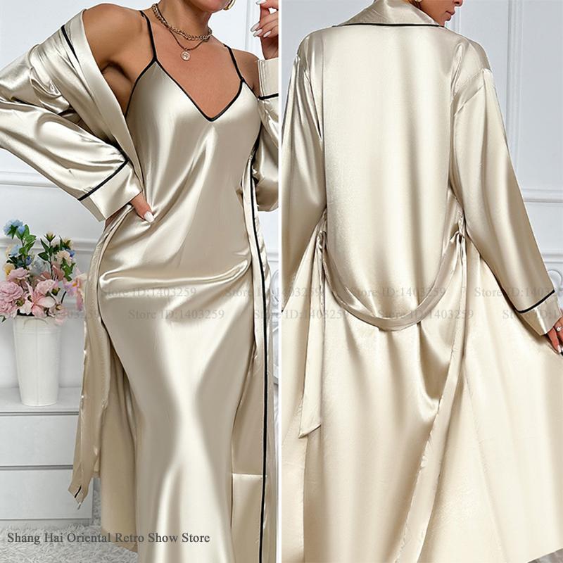 Sexy Long Twinset Robe Set Che - Robe Silk Women のレビューと価格