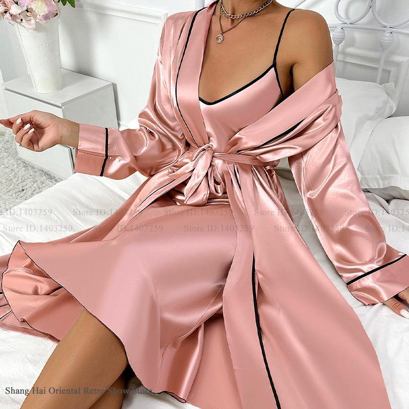 Sexy Long Twinset Robe Set Che - Robe Silk Women のレビューと価格