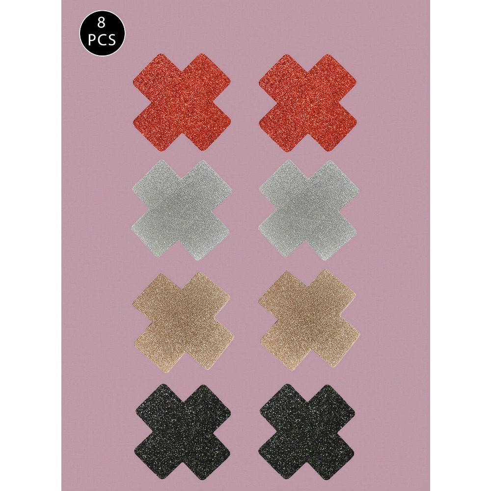8pcs Glitter Cross Nipple Past - Nipple Cover Pasties のレビューと価格