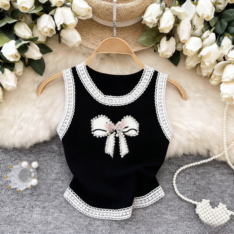 White Lace Trim Rhinestone Bow - Cami Top Lace のレビューと価格